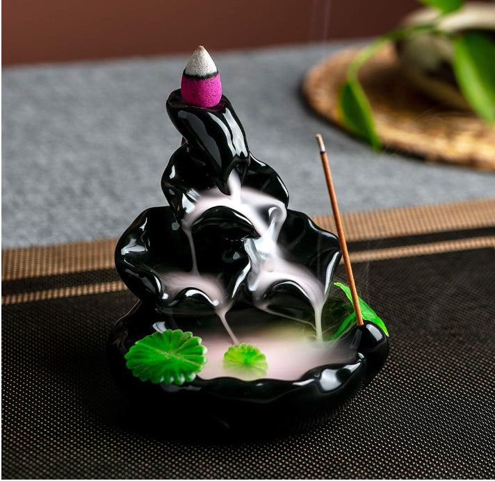 Fountain for Home Decor Backflow Incense Holder Incense Waterfall Ceramic Burner