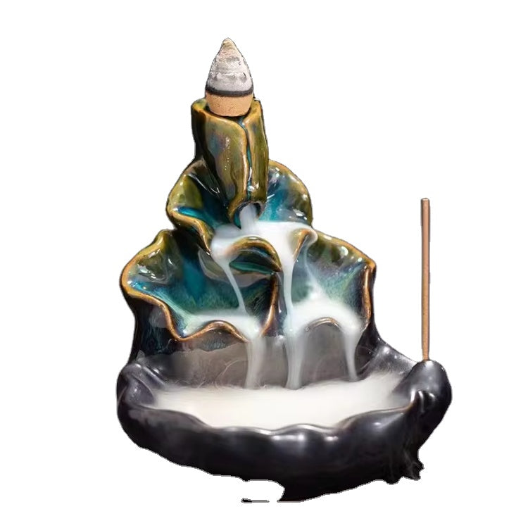 Fountain for Home Decor Backflow Incense Holder Incense Waterfall Ceramic Burner